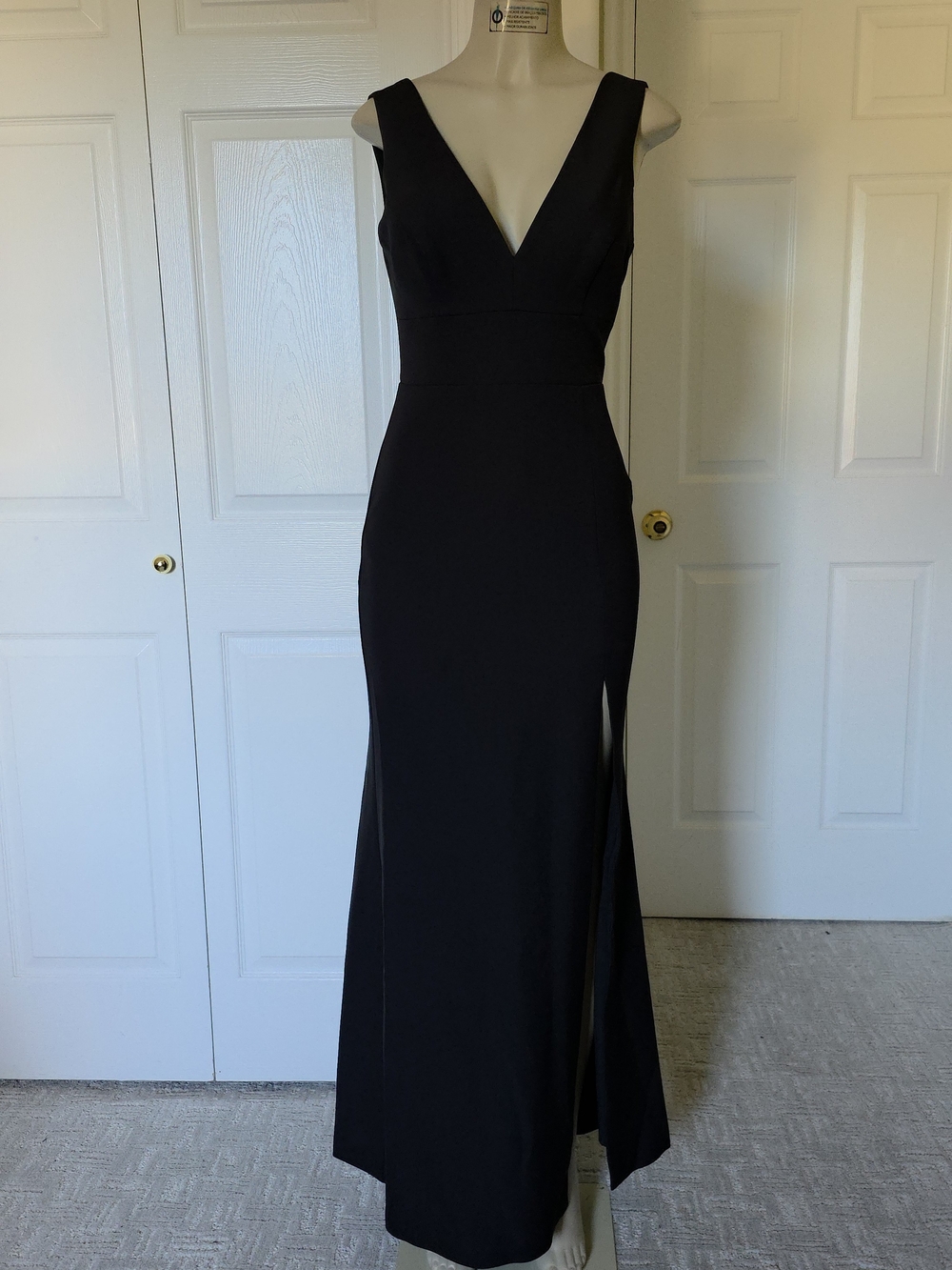BCBGMaxAzria Black V-Neck Sleeveless Evening Gown with Side Slit